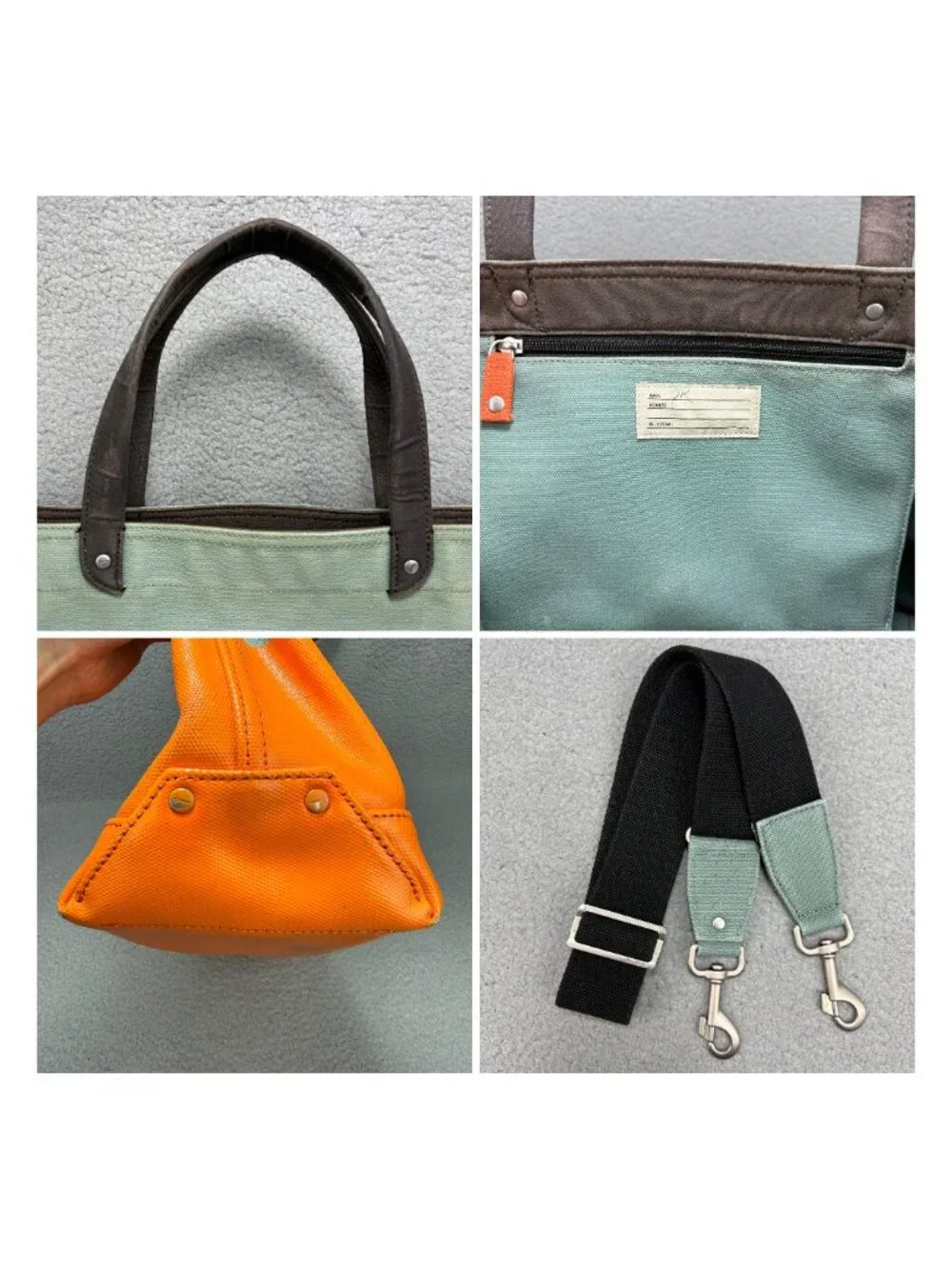 Jack Spade Tote Bag Green Orange Dipped Industrial Canvas Coal Utility Shoulder